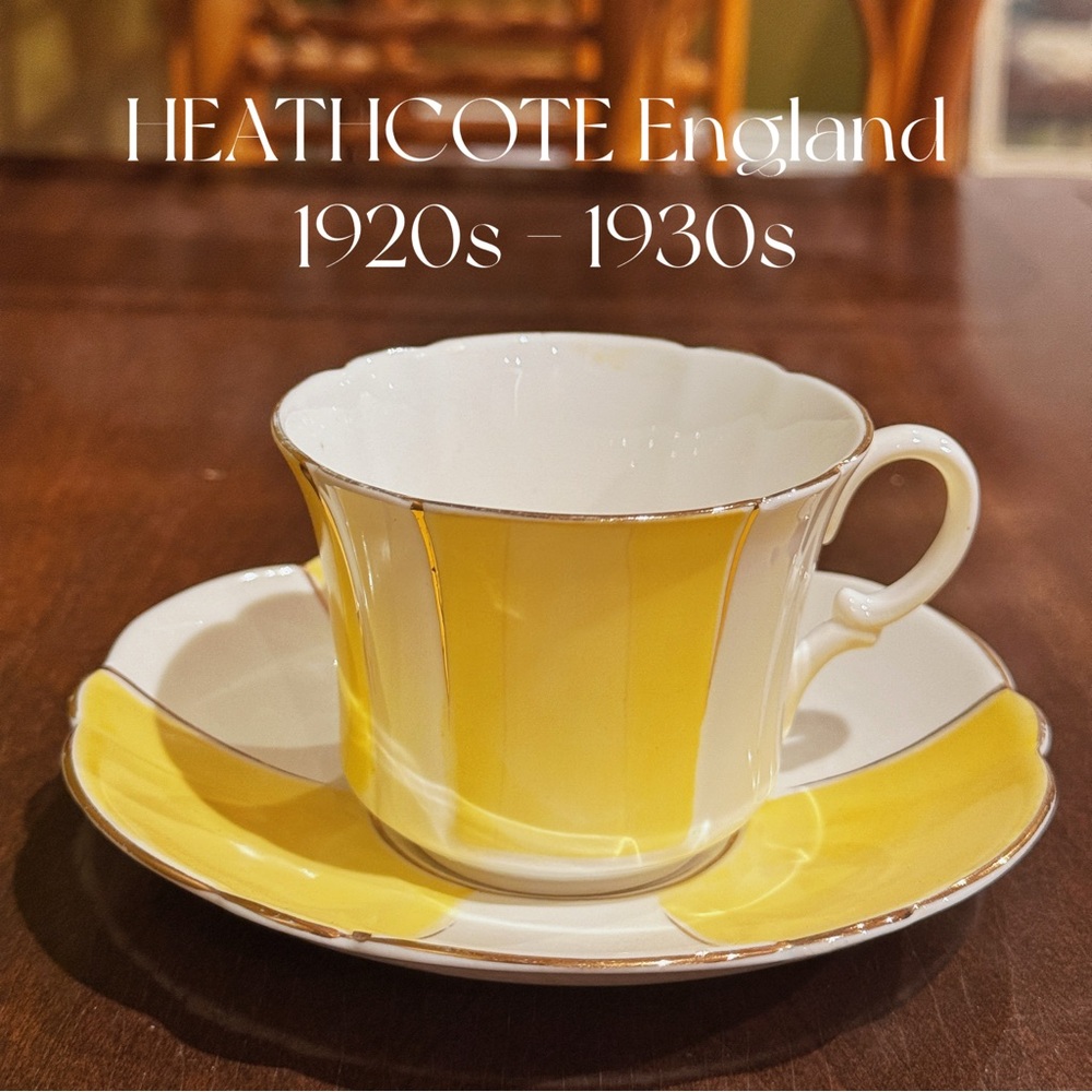 HEATHCOTE England Vintage Bone China Yellow and White Teacup & Saucer